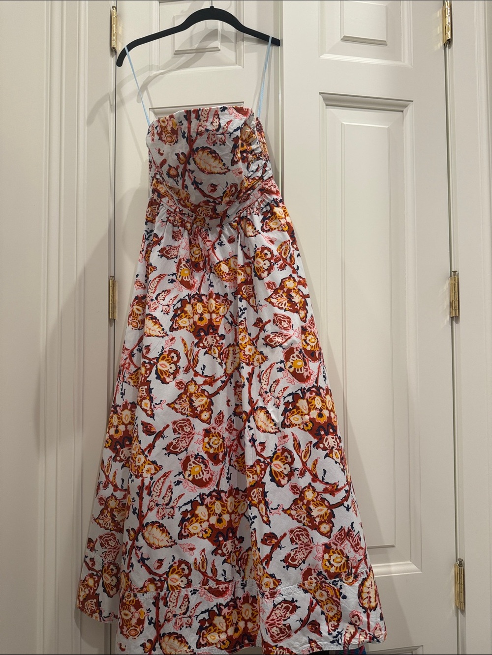 A.L.C. Strapless Floral Maxi Dress in White, Yellow & Red-Orange